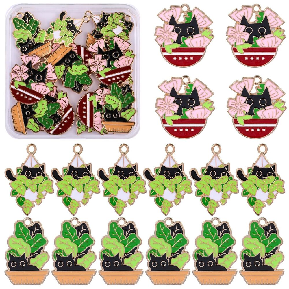 4252 18Pcs Animal Enamel Charms for Jewelry Making Bulk Alloy Cat Pendant